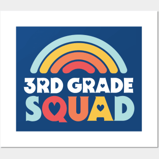 Cute School Teacher 3rd Grade Squad with Retro Rainbow and Hearts Posters and Art